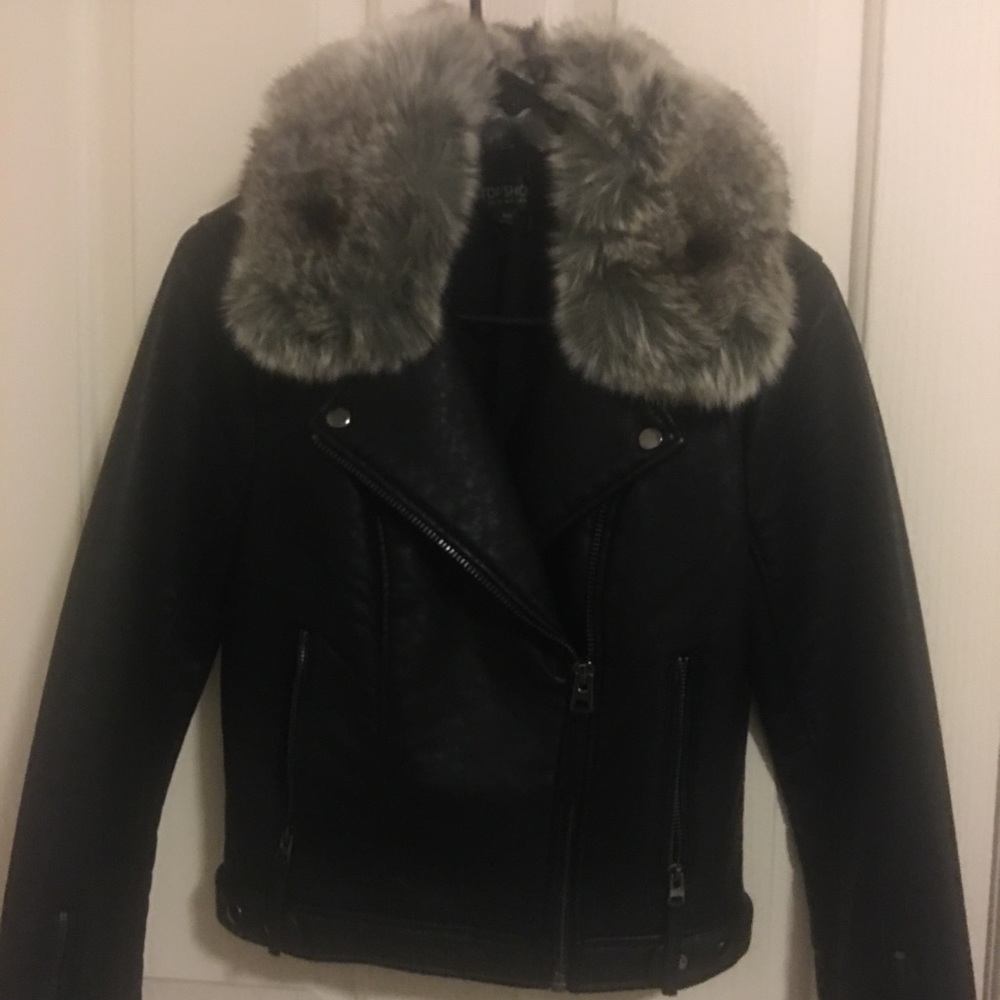 Topshop Faux leather motor jacket